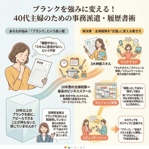 【テンプレート付】40代・ブランク10年の主婦が事務派遣に受かる履歴書／職務経歴書の書き方｜空白を強みに変える！