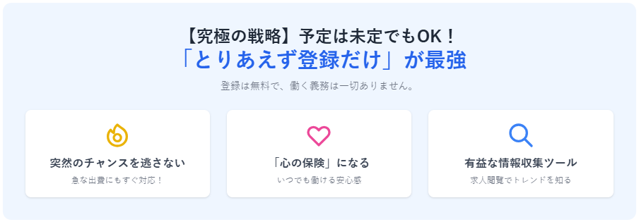 究極の戦略】予定は未定でもOK！

「とりあえず登録だけ」が最強